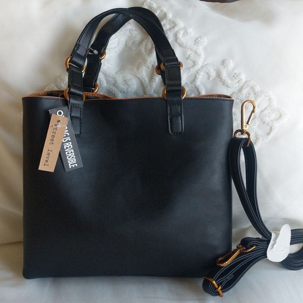 Street Level Small -Reversible Black / Leopard Tote